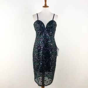 Blue Dress the Population Addison Sequin Lace Dress